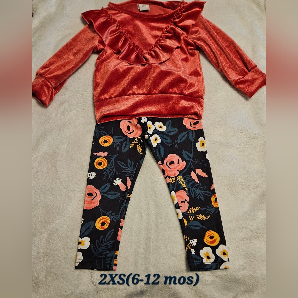 Navy and Magenta Velvet Floral pant set 6-12 mos